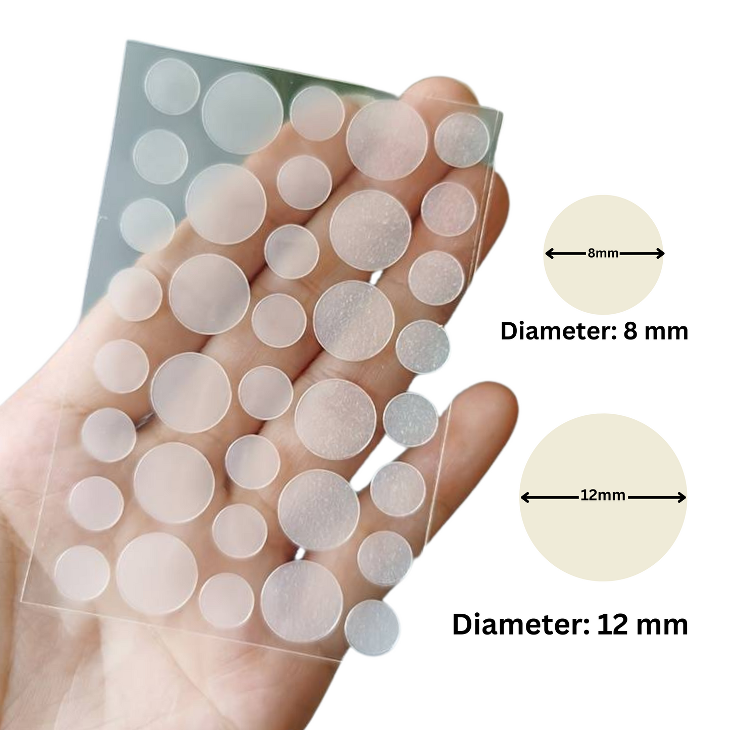 2 patch sizes available, 8mm and 12mm.